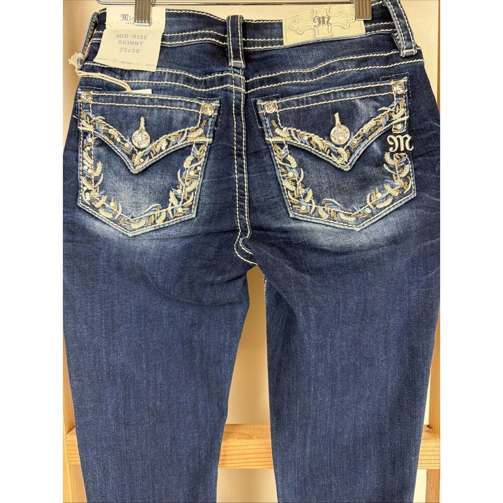 NWT Miss Me Dark Wash Denim Midrise Skinny Jeans 25 #0780 - Picture 4 of 6